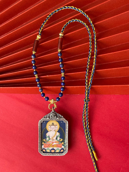 Light and Wisdom: Tibet Coarse Vairocana Thangka Pendant with Refined Silver Casing