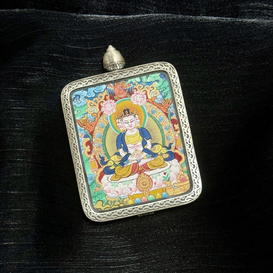 Vairochana Buddha Menri Thangka Pendant: The Buddha of Cosmic Light and Wisdom