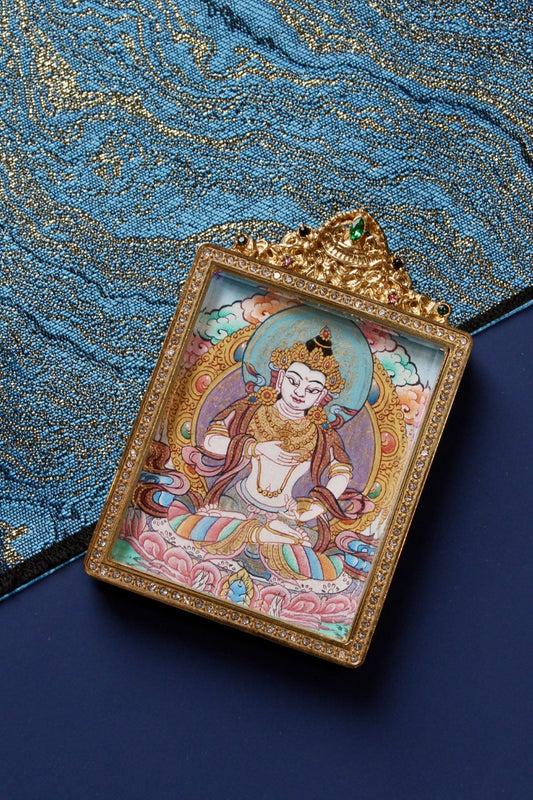 3.5×4.5cm Tibetan Four-Armed Avalokiteshvara Thangka Pendant: Let Compassion Be Your Bridge