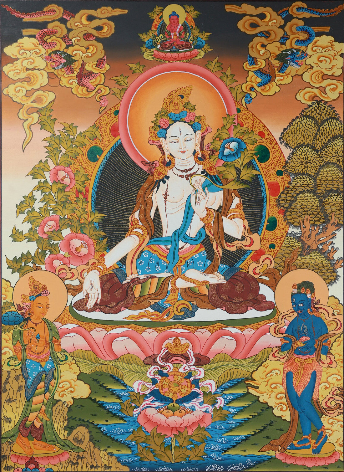 Nepalese Hand-Painted White Tara Thangka: An Artistic Vessel of Tibetan Buddhist Compassion (Full Analysis of a 48×66cm Mineral Pigment Color Thangka)