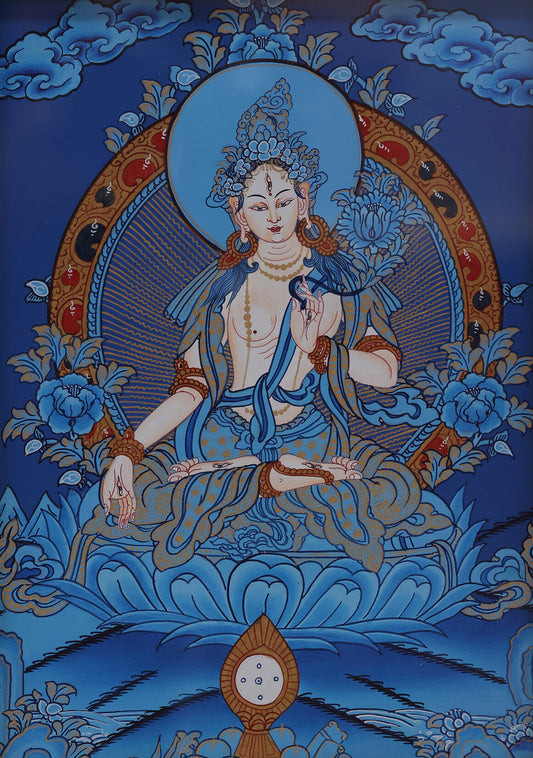 Nepalese Hand-Painted White Tara Thangka: Compassion and Millennium-Old Craft in Tibetan Buddhist Art