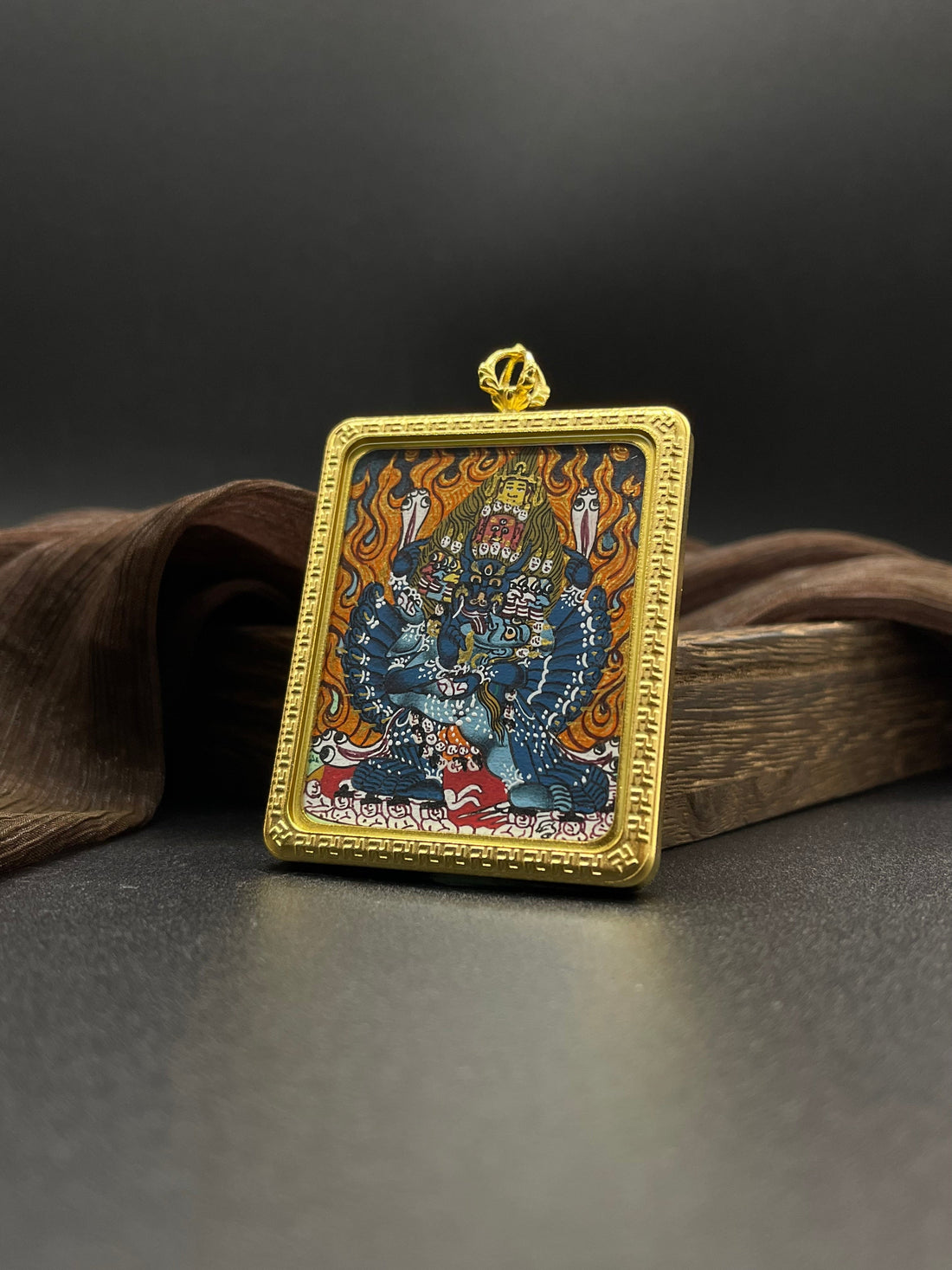 Wisdom and Courage: Nepal Yamantaka Thangka Pendant with Titanium Casing