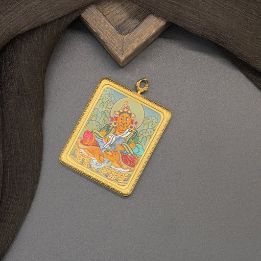 The Chief of Wealth Deities: Nepal Yellow Jambhala Thangka Pendant with Titanium Casing
