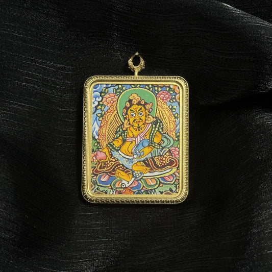 4x5cm Hand-Painted Nepal Yellow Jambhala Buddhist Pendant: King of Wealth, Dharma and Tibetan Buddhist Jewelry