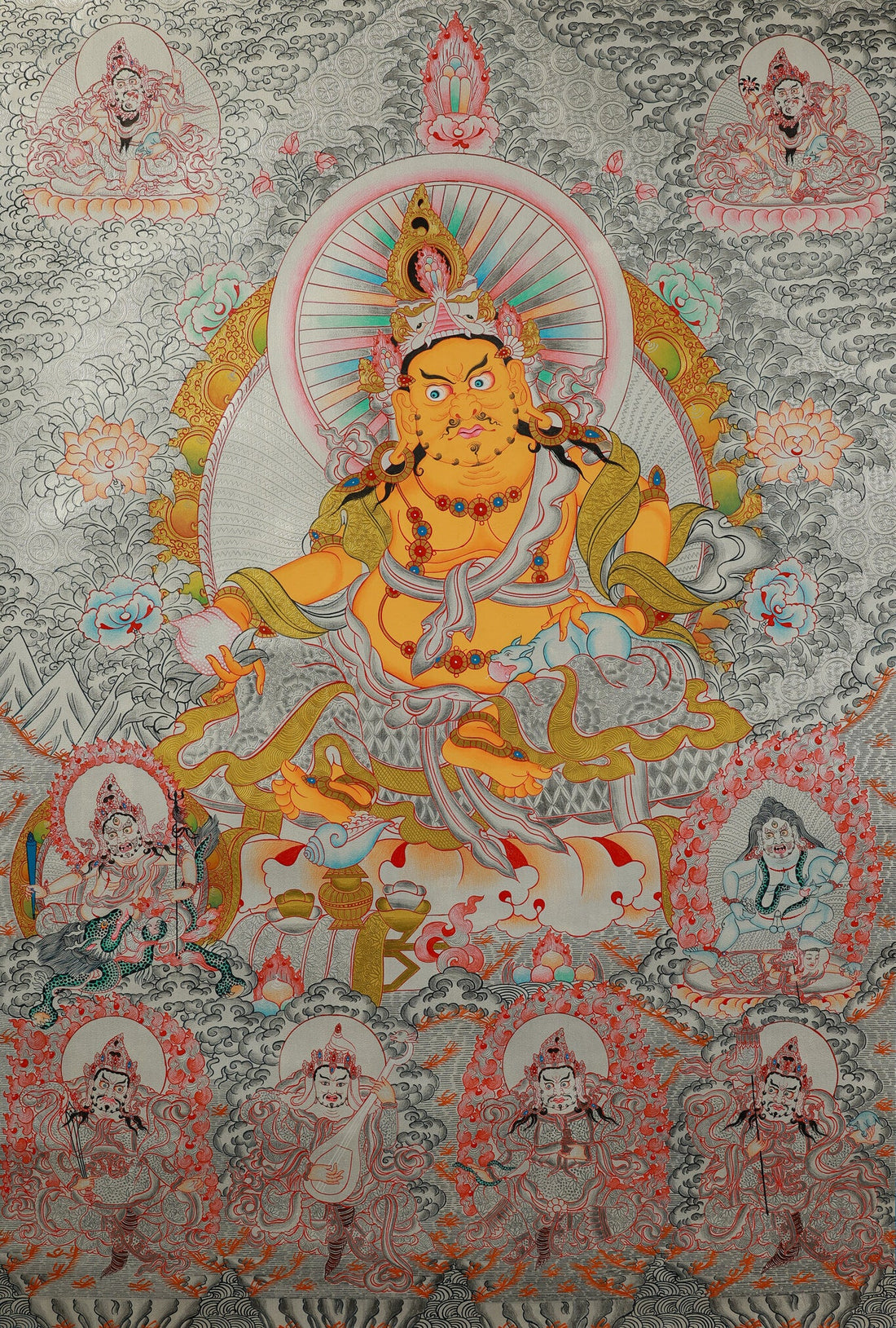Tibetan Buddhist Yellow Jambhala Mandala Thangka: A Sacred Painting Revealing Wealth and Spiritual Practice