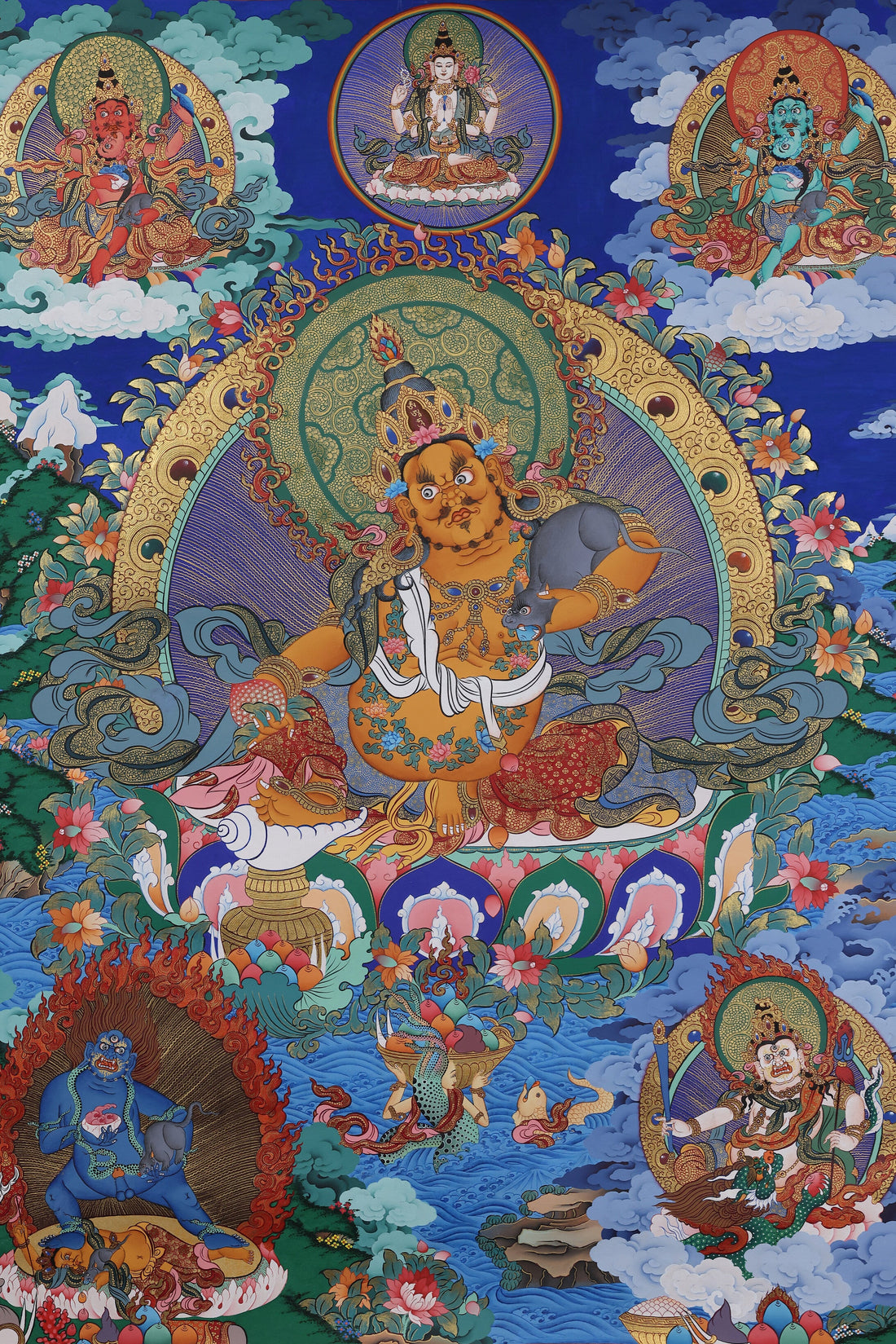 Yellow Jambhala Thangka: The Tibetan Buddhist Deity of Wealth, Merit, and Traditional Artistry