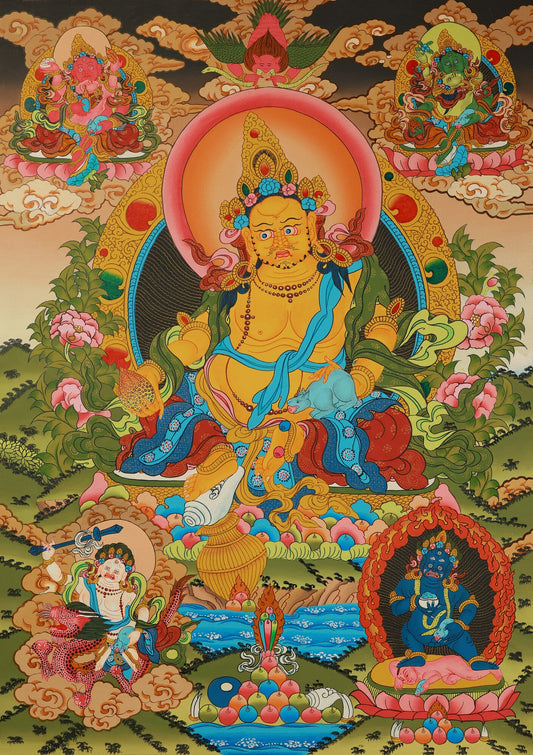 Decoding the Faith Behind Yellow Jambhala Thangka A Visual Ritual of Wealth and Wisdom in Tibetan Buddhism