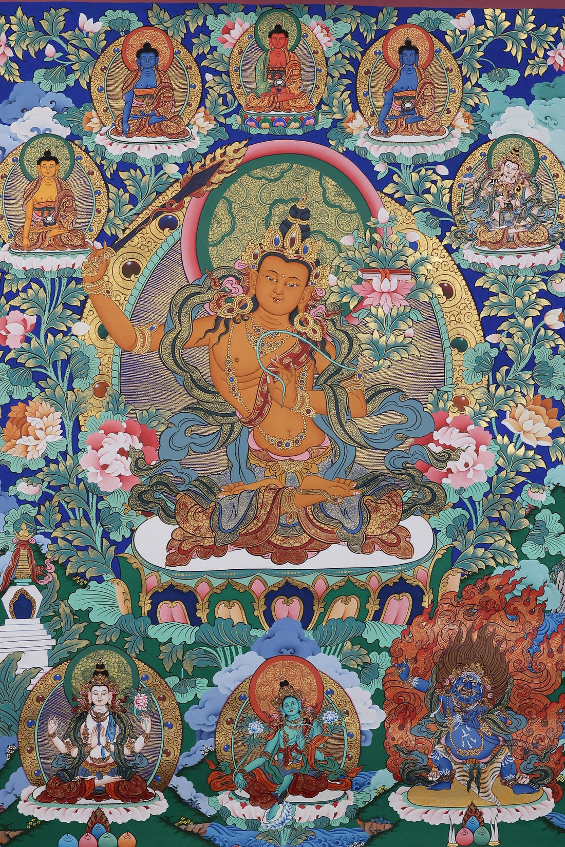 Exploring a Hand-Painted Tibetan Thangka: Manjushri’s Wisdom Mandala in Tibetan Buddhism