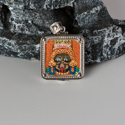 2x2cm Nepal Rough Zhagilamu 925 Silver Buddhist Pendant: The Female Wealth Guardian of Tibetan Buddhist Jewelry