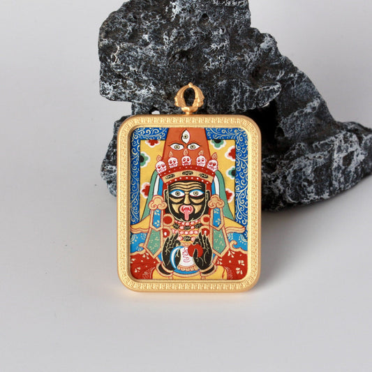 3.5x4.5cm Zhagilhamo (Female Wealth Deity) Rebgong Buddhist Pendant: Goddess of Wealth Tibetan Buddhist Jewelry