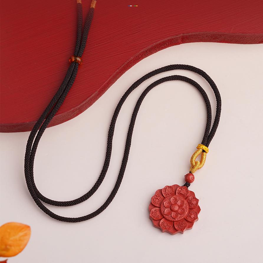 Tibetan Buddhist Lucky Eight Treasure Cinnabar Pendant Handcrafted with Buddha Palace Beads