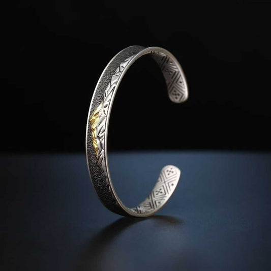 Tibetan Buddhist Everest Bracelet – Handcrafted Gold and Silver Inlay Sacred Jewelry