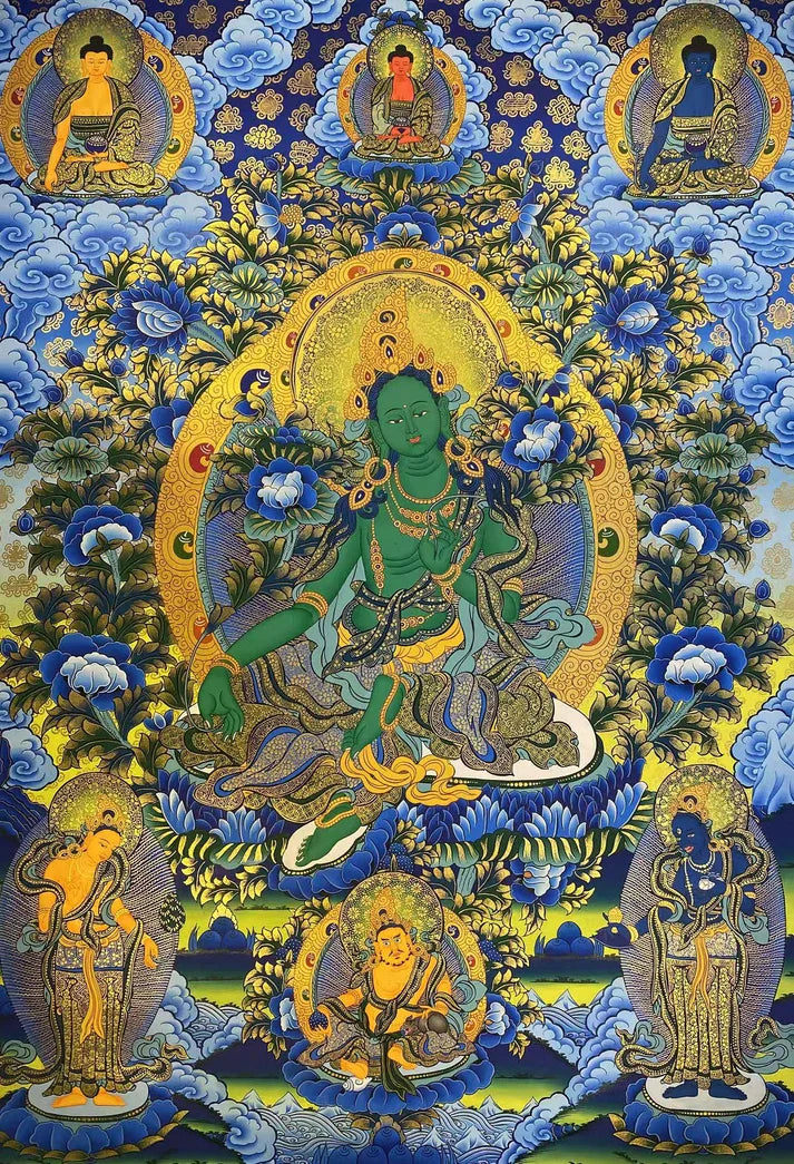 Green Tara Hand-Painted Thangka: The Vajrayana Art of Compassion & Sacred Protection