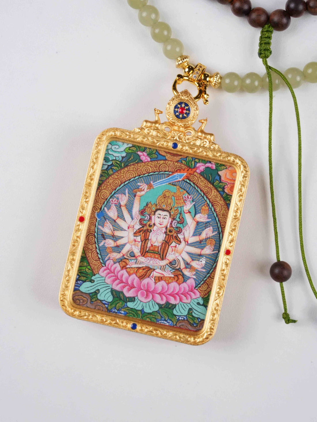 Cundi (Cundi Buddha Mother) Hand-Painted Thangka Necklace Pendant – Rectangular Tibetan Spiritual Amulet (4×5 cm)