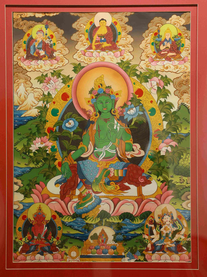 Hand-Painted Green Tara Dharma Realm Protection Mandala Thangka: A Tibetan Salvation Treasure Wrapping "Full-Dimension Stability" in Your Home