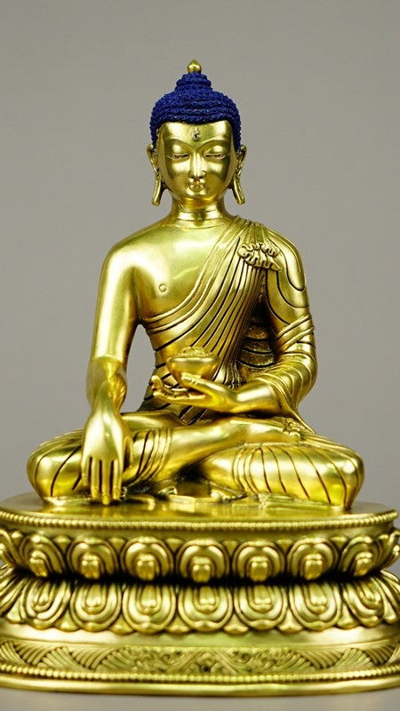 Tibetan-Buddhist Shakyamuni Buddha, Gold Gilding & Hand-Painted Details