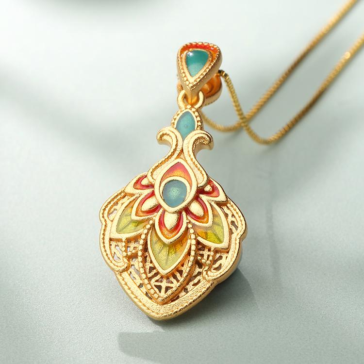 Tibetan Buddhist Fanjing Fenghua Pendant | Handmade 925 Silver Peacock Feather Necklace