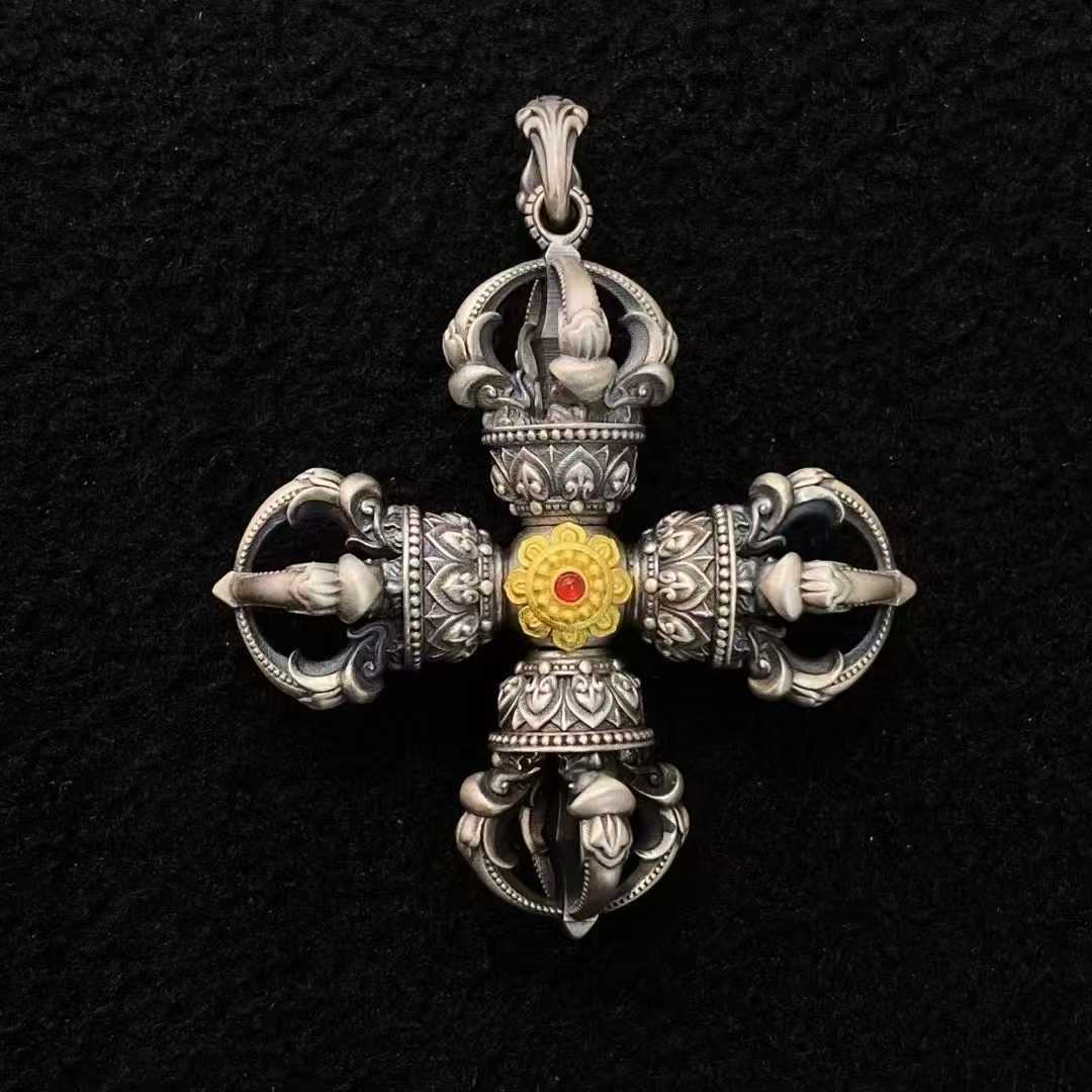 tibetan-buddhist S925 Cross Vajra Pendant – Handmade Spiritual Amulet