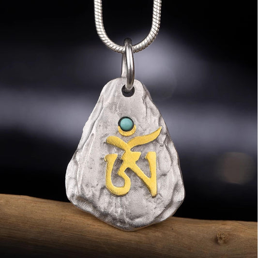 tibetan-buddhist · Turquoise Seed Letter 925 Silver Pendant – Handmade Spiritual Necklace (Leather/Silver Chain)