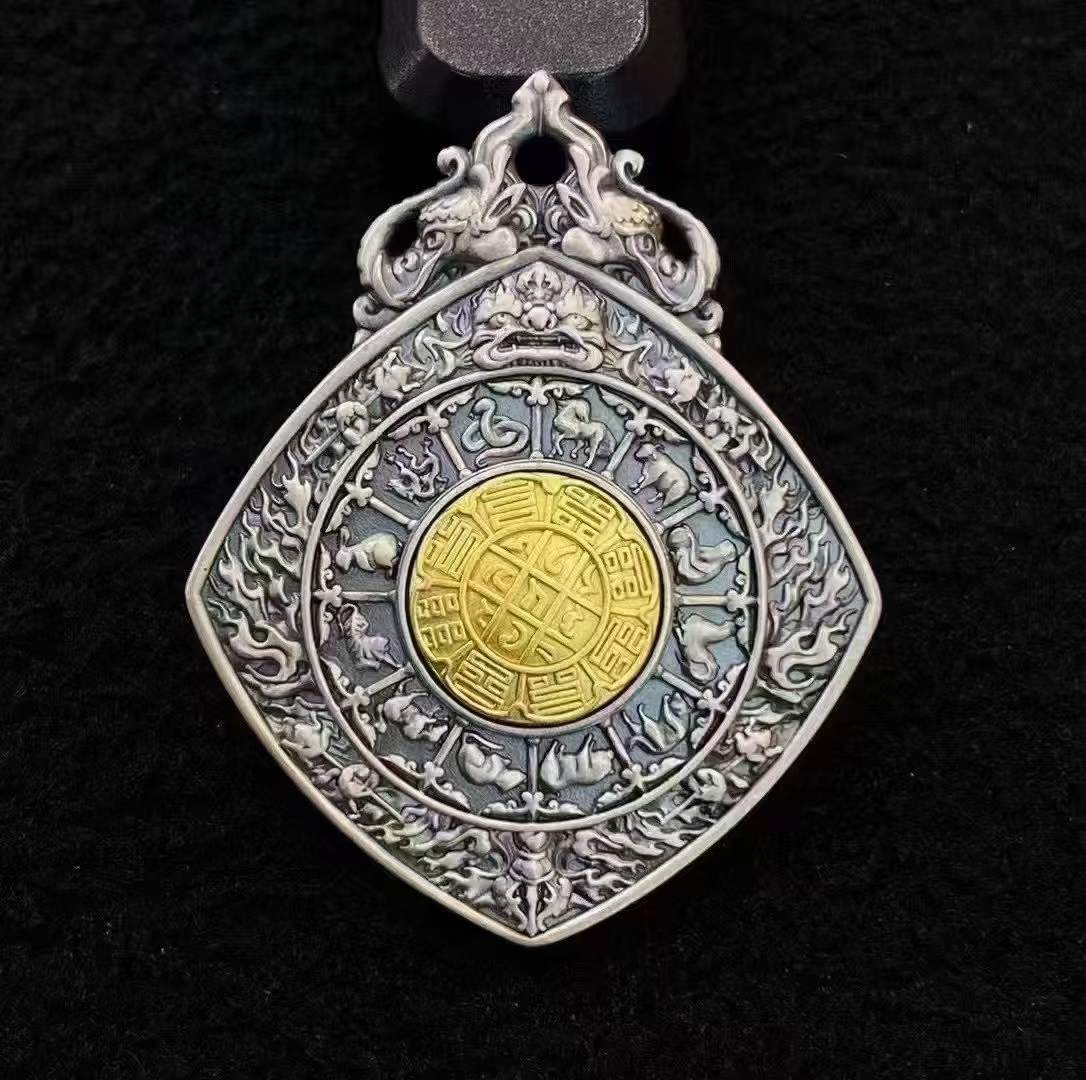 Tibetan Buddhist Jiabazha Nine Palace Bagua Pendant Handmade S925 Silver Amulet