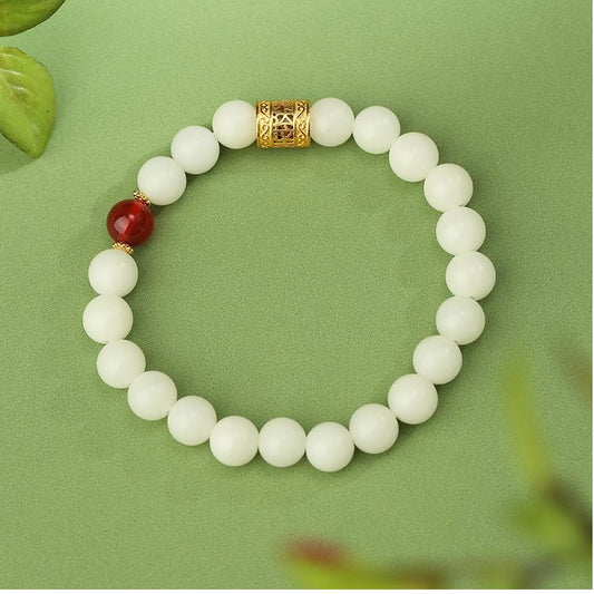 Tibetan-Buddhist Jingchuning · Bodhi Bracelet with Red Agate and 925 Silver Potala Barrel Bead | Handmade Jewelry