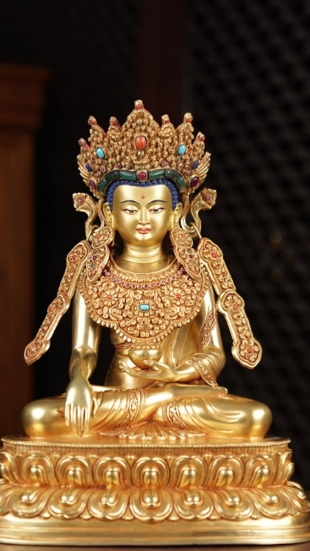 Tibetan-Buddhist Jowo Buddha, Gilded Hand-Painted Statue