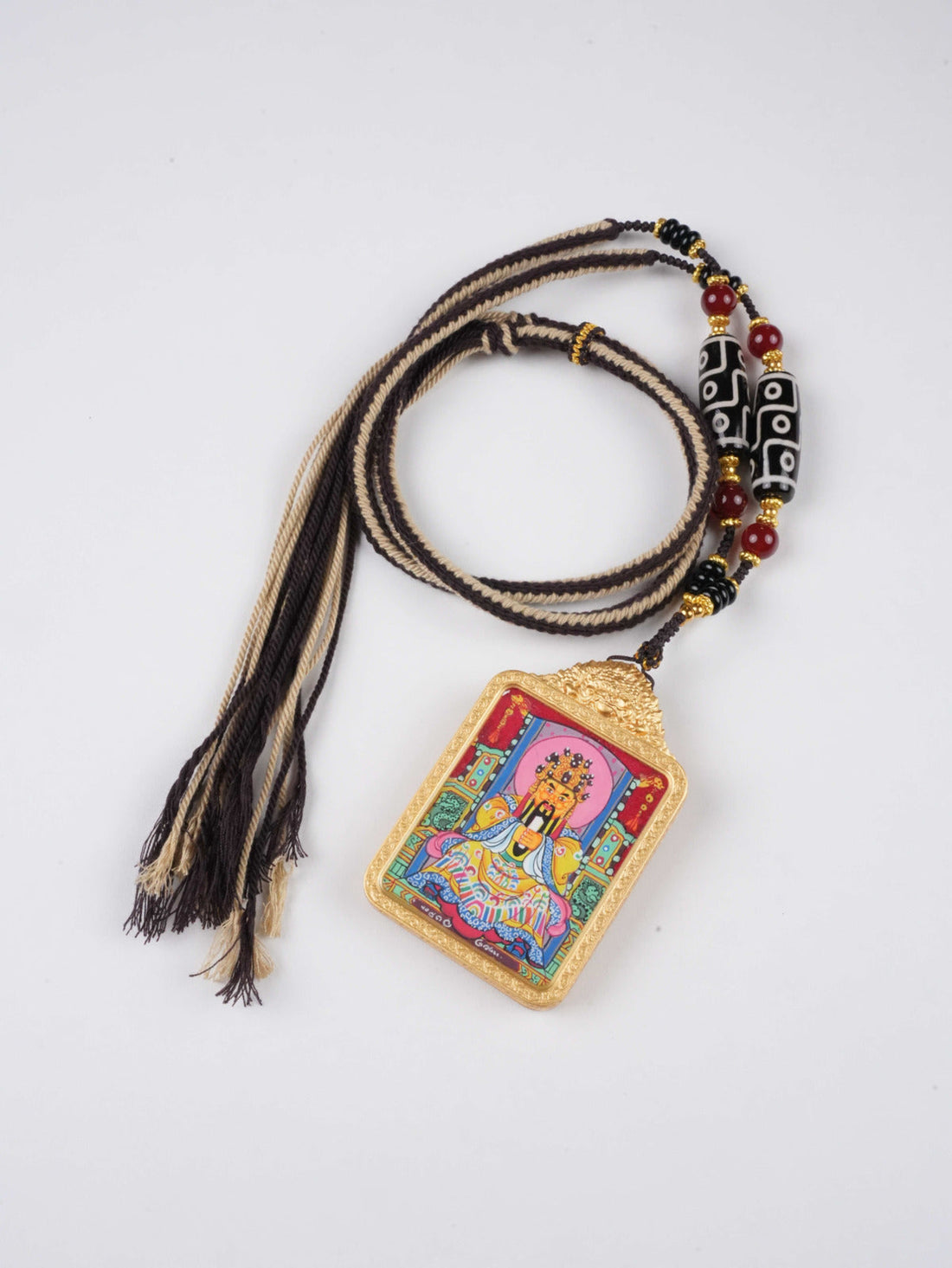 Hand-Painted Red Thangka Wu Ye Mini Pendant – Tibetan Protector Talisman for Wisdom, Wealth & Blessings