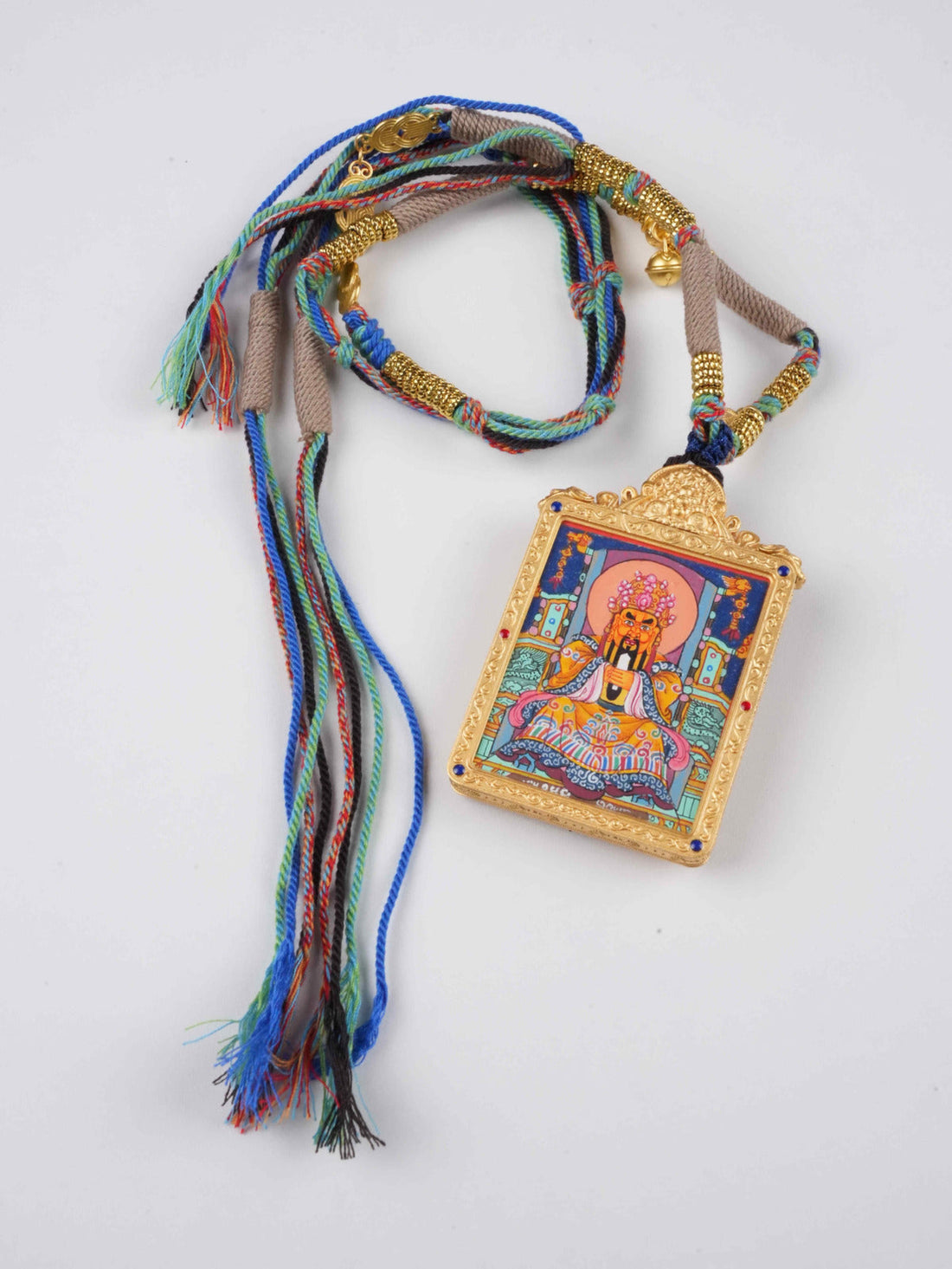 Wu Ye 4x5cm Rectangular Thangka Pendant | Hand-Painted Tibetan Guardian & Wealth Amulet