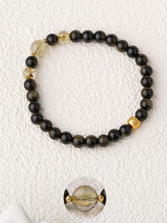 Tibetan-Buddhist Liuying Golden Obsidian Bracelet · Handcrafted Spiritual Jewelry