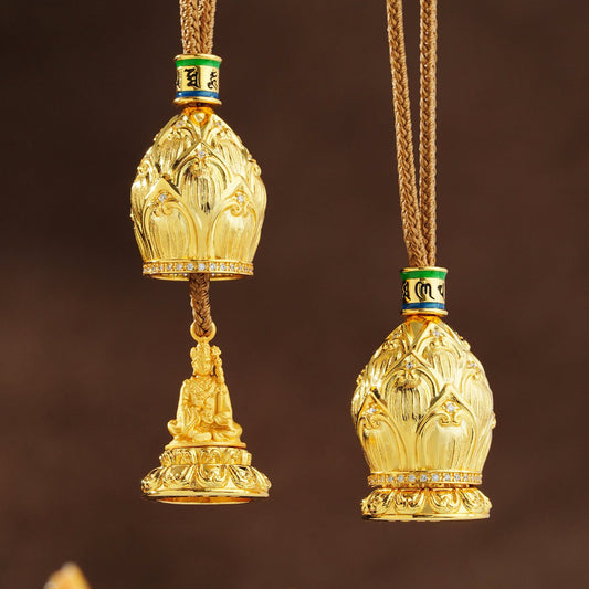 Lotus of Blessings Pendant · Tibetan Buddhist Handcrafted 925 Silver & Gold-Plated Necklace