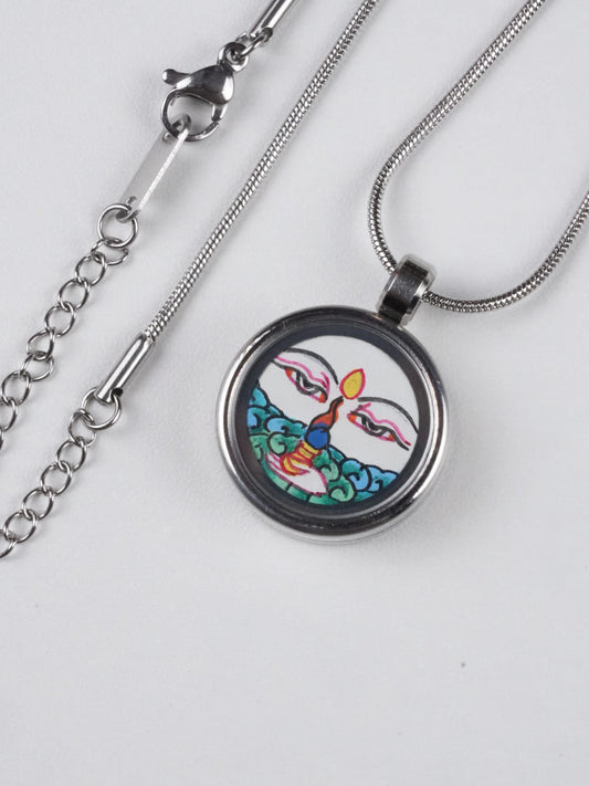 Samantabhadra Circular Thangka Pendant | Hand-Painted Tibetan Bodhisattva of Vows and Practice