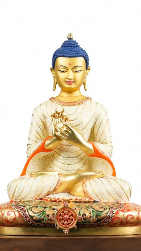 Tibetan-Buddhist Maitreya Buddha Figure, Gilded with Mineral Pigments
