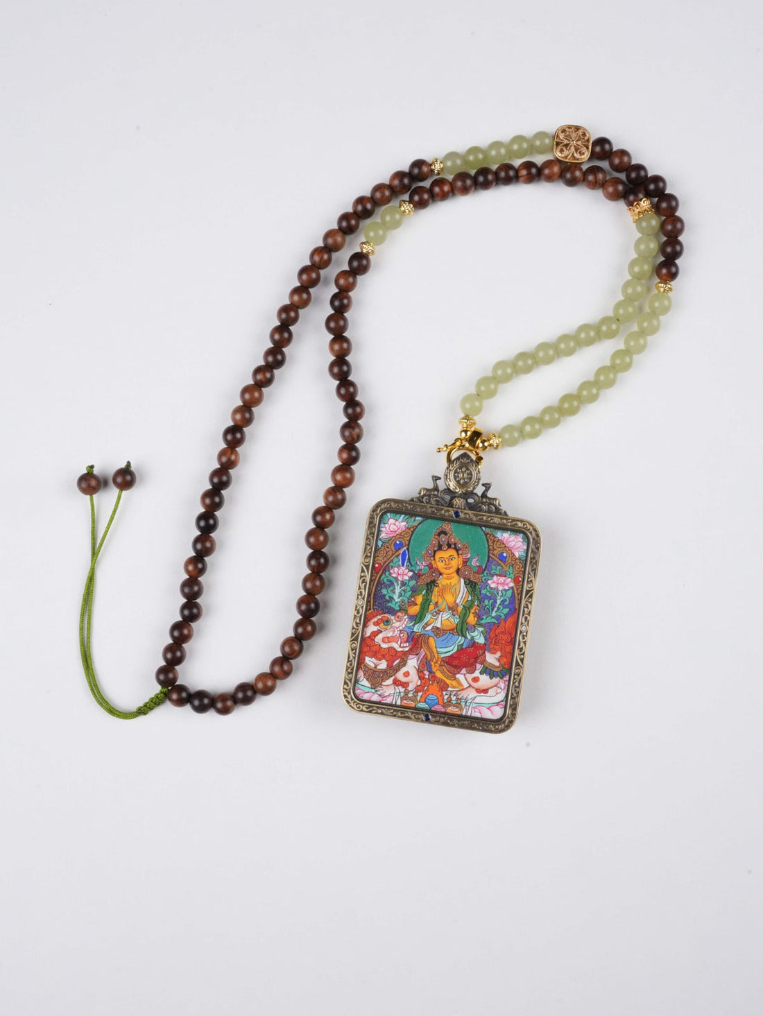 Manjushri Bodhisattva Hand-Painted Thangka Necklace Pendant – Rectangular Tibetan Wisdom Amulet (4×5 cm)
