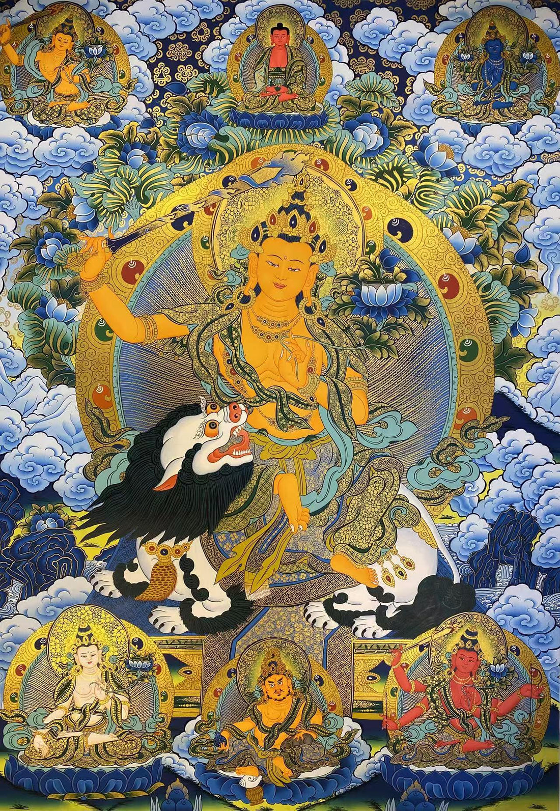 tibetan-buddhist Manjushri Thangka Painting – Tibetan Buddhist Sacred Art