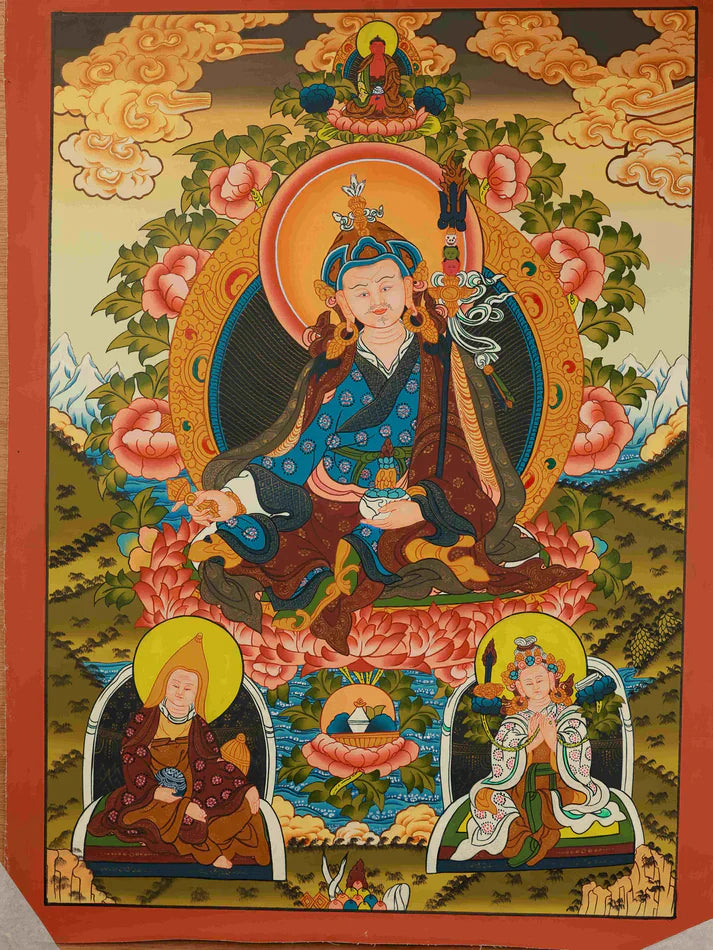Hand-Painted Guru Rinpoche "Shijun Sanzun" Thangka: A Lineage Amulet of "Esoteric-Exoteric Transmission" from Tibet