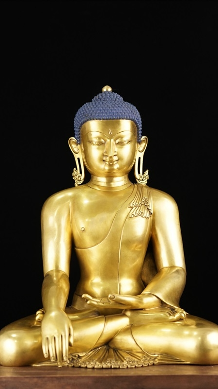 Tibetan-Buddhist Shakyamuni Buddha Statue, Gilded with Mineral Art