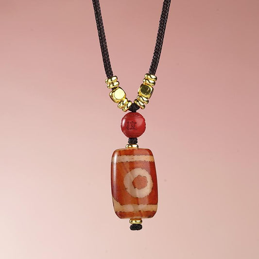 One-Eye Mountain Support Dzi Pendant - Agate & Cinnabar