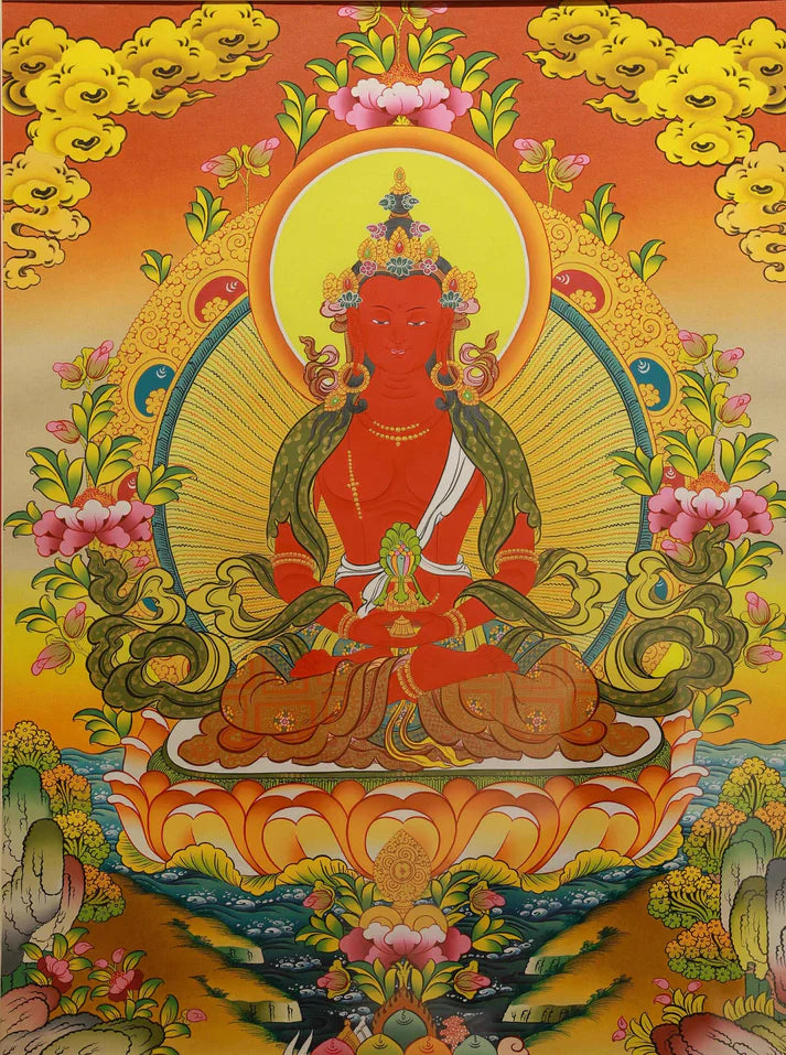 Hand-Painted Amitayus Thangka: The "Longevity & Good Fortune" Code in Tibetan Art