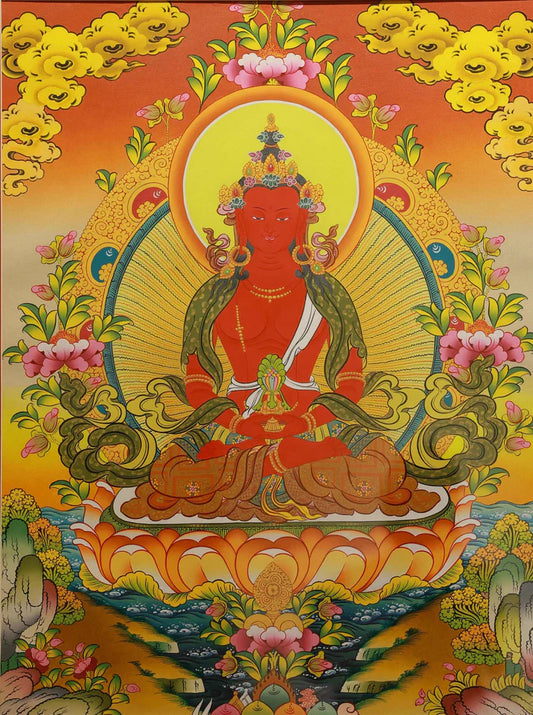 Hand-Painted Amitayus Thangka: The "Longevity & Good Fortune" Code in Tibetan Art