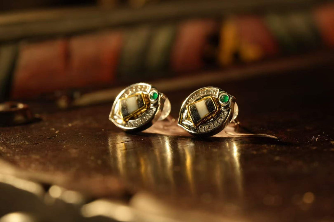 Tibetan Buddhist Heavenly Bead Earrings in S925 Silver - Handmade Spiritual Jewelry