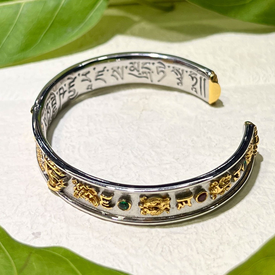 Tibetan-Buddhist Gold Abacus Bangle: Sacrificial Items Tibetan Buddhist Jewelry