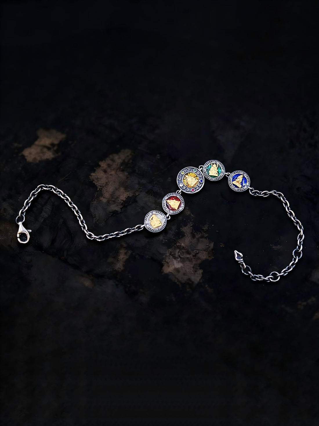 Tibetan-Buddhist Gold Five Wealth Gods Bracelet: Tibetan Buddhist Jewelry