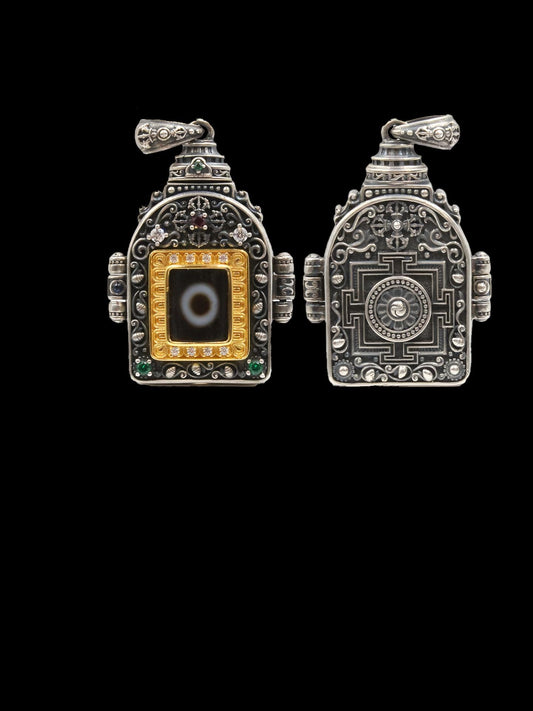 Tibetan-Buddhist Gold Manjusri Pendant: Sacrificial Items Tibetan Buddhist Jewelry