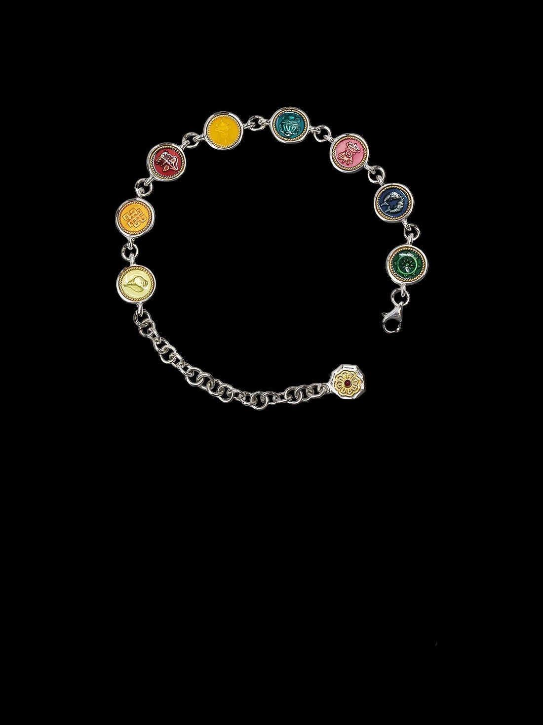 Authentic Tibetan-Buddhist Gold Eight Auspicious Bracelet: Tibetan Buddhist Jewelry