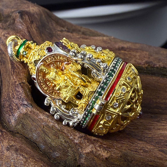 Tibetan-Buddhist Gold Four Bodhisattvas Pendant: Sacrificial Tibetan Buddhist Jewelry