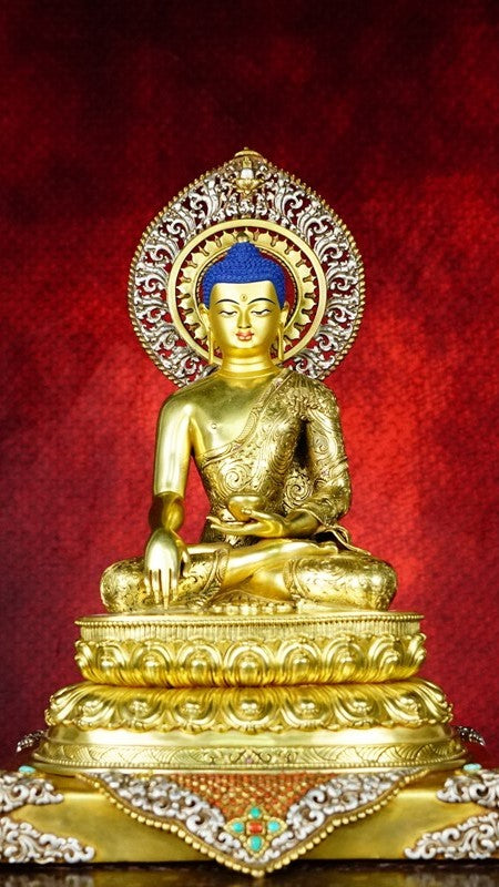 Tibetan-Buddhist Shakyamuni Buddha Sculpture, Pure Hand-Painted, Gilded