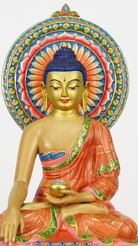 Tibetan-Buddhist Shakyamuni Buddha, Gilded Statue with Mineral Pigments