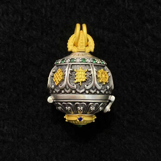 Tibetan-Buddhist S925 Silver Shakyamuni Eight Treasures Handmade Pendant