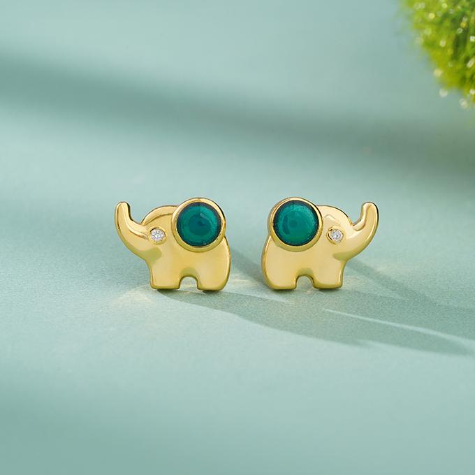 Tibetan Buddhist “Wisdom Rhino” Sterling Silver Earrings | Handmade 925 Silver Zircon Studs