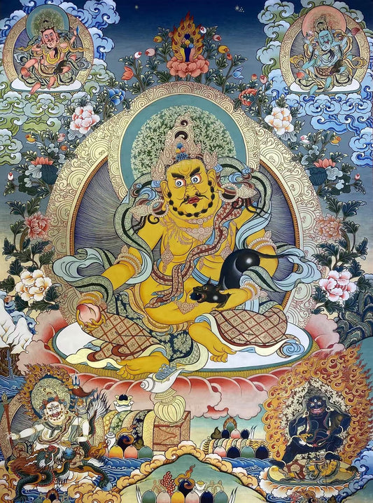 Tibetan Buddhist Thangka Painting - Five Ways of Wealth Deities for Prosperity and Success